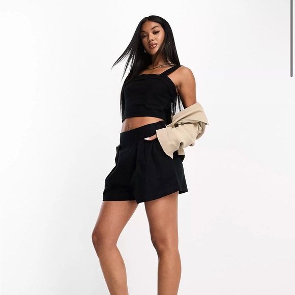 NWT Abercrombie Cropped Linen-Blend Corset Top, size large, black - Picture 1 of 7